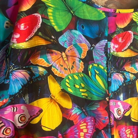 Vibrant Multicolor Maxi Dress with Butterflies and Gold Accents One Size - Picture 11 of 16